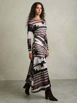 Reiss Chiara Stripe Print Dress, Burgundy/Multi, Burgundy/Multi