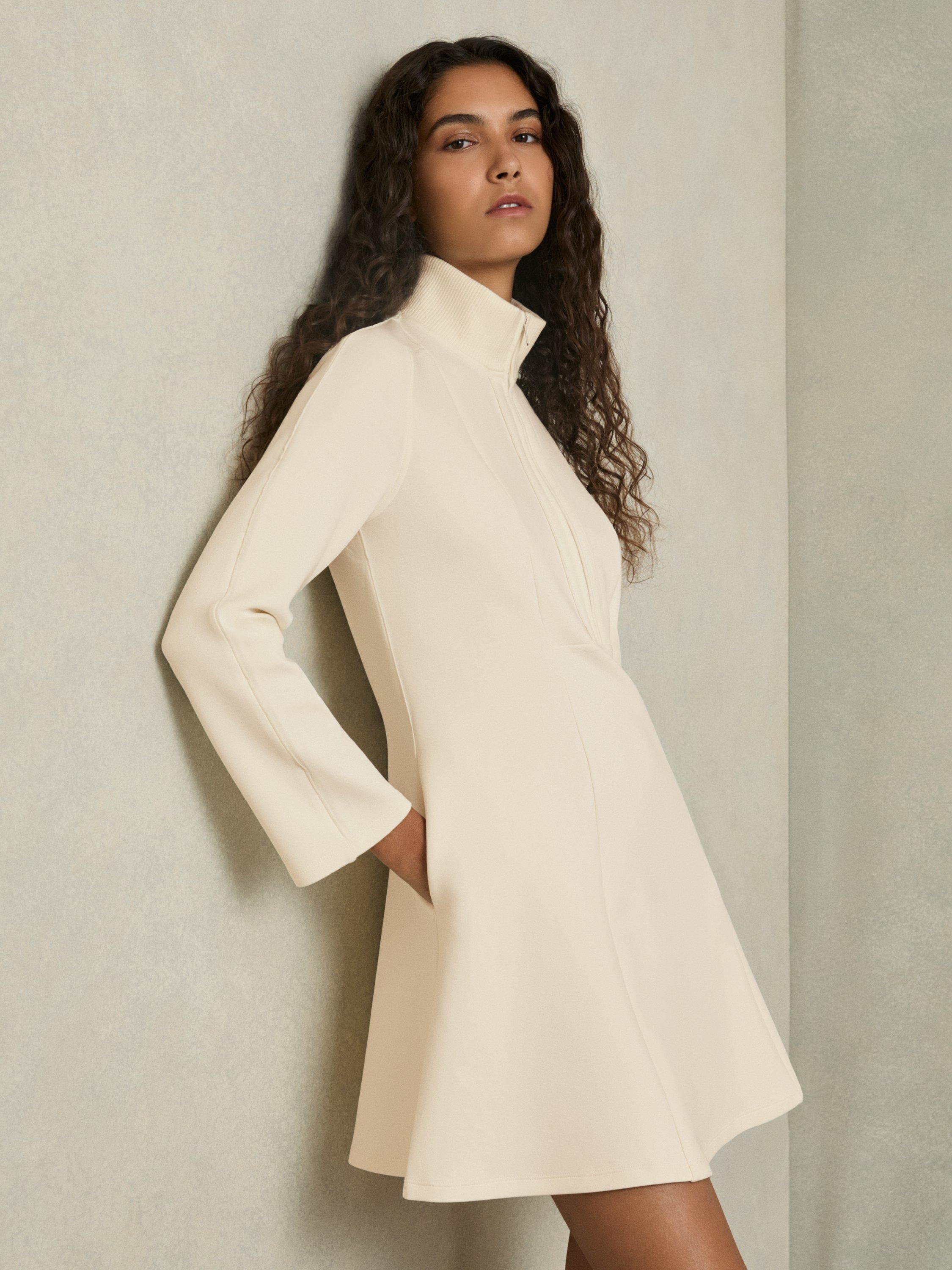 Reiss Krysta Zip Mini Dress, Cream