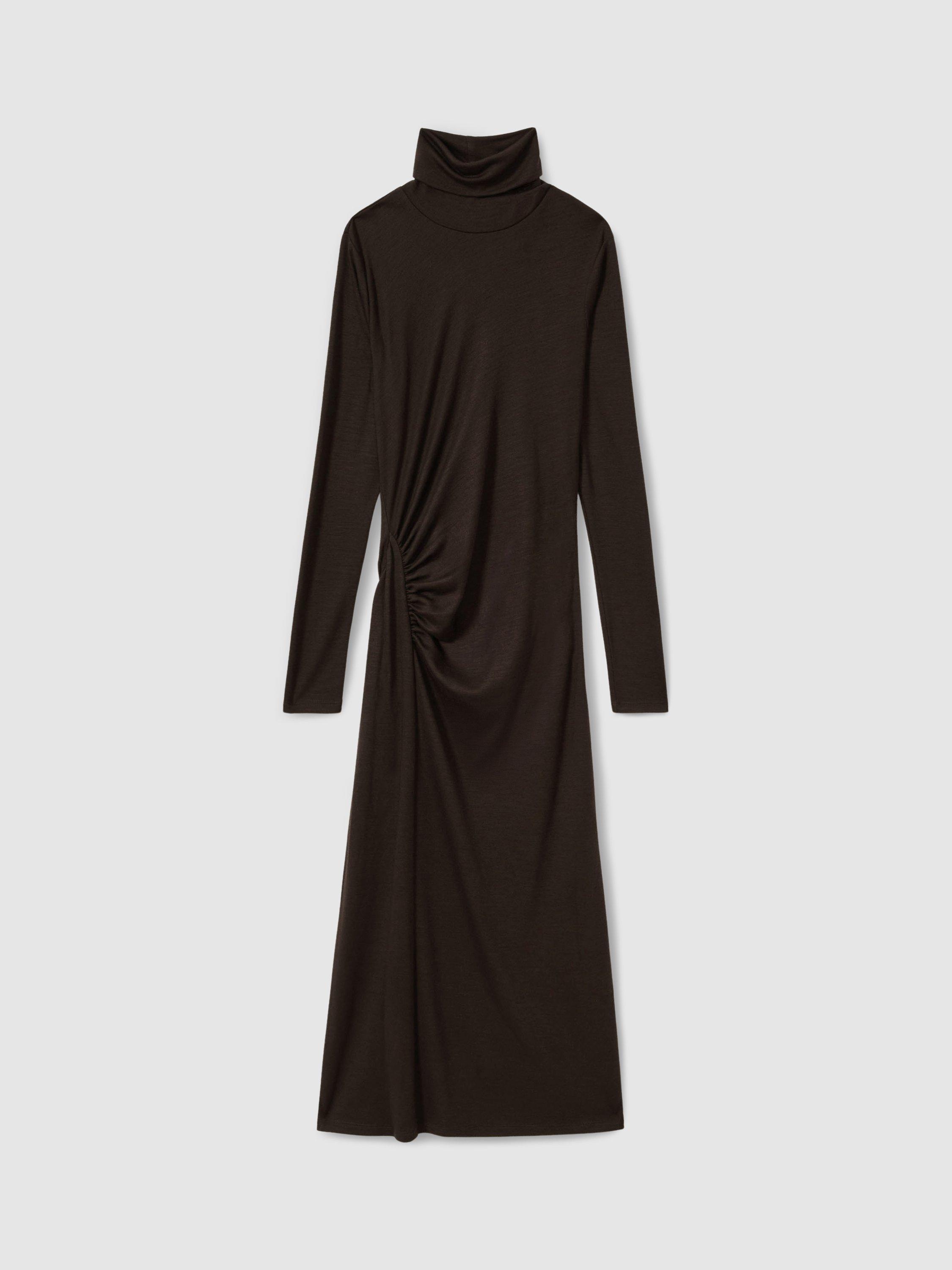 Product image 3 of 5, which shows Reiss Nile Jersey Midi Dress, Brown, XS