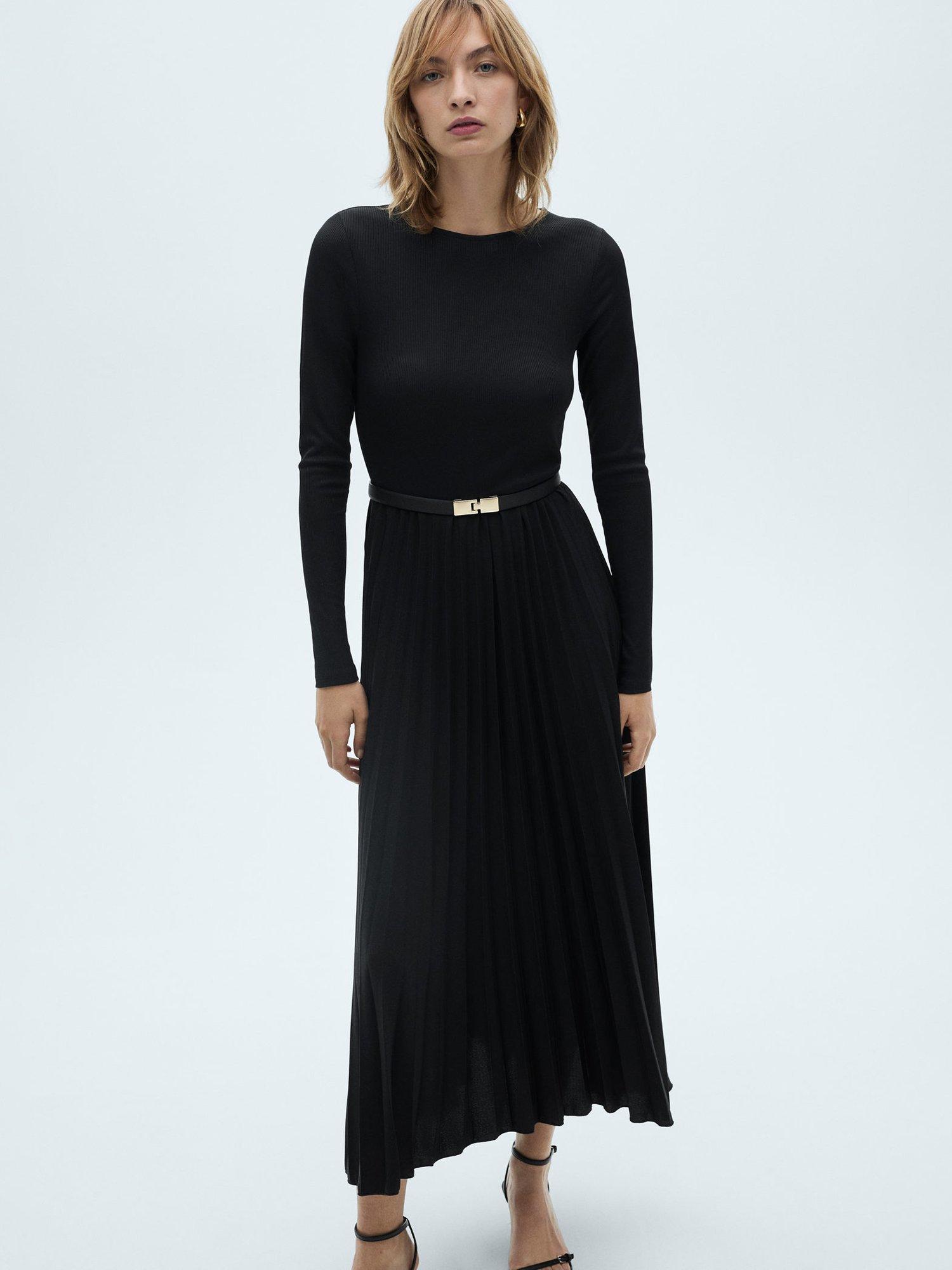 Mango Caldera Pleated A-Line Dress, Black