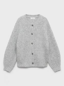 Mango Kids' Rain Cable Knit Cardigan, Grey - view 2, Grey