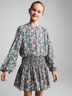 Mango Kids' Laina Floral Drop Waist Dress, Pink/Multi, Pink/Multi