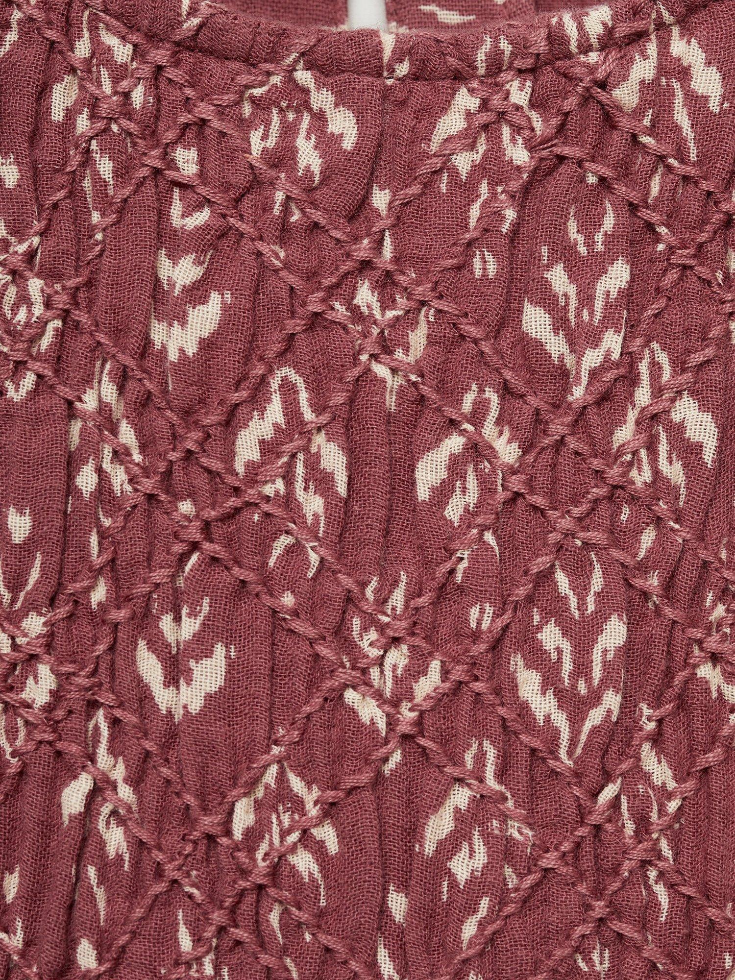 Product image 7 of 7, which shows Mango Kids' Pepita Shirred Long Sleeve Flared Dress, Dark Red/Multi, 13-14 years