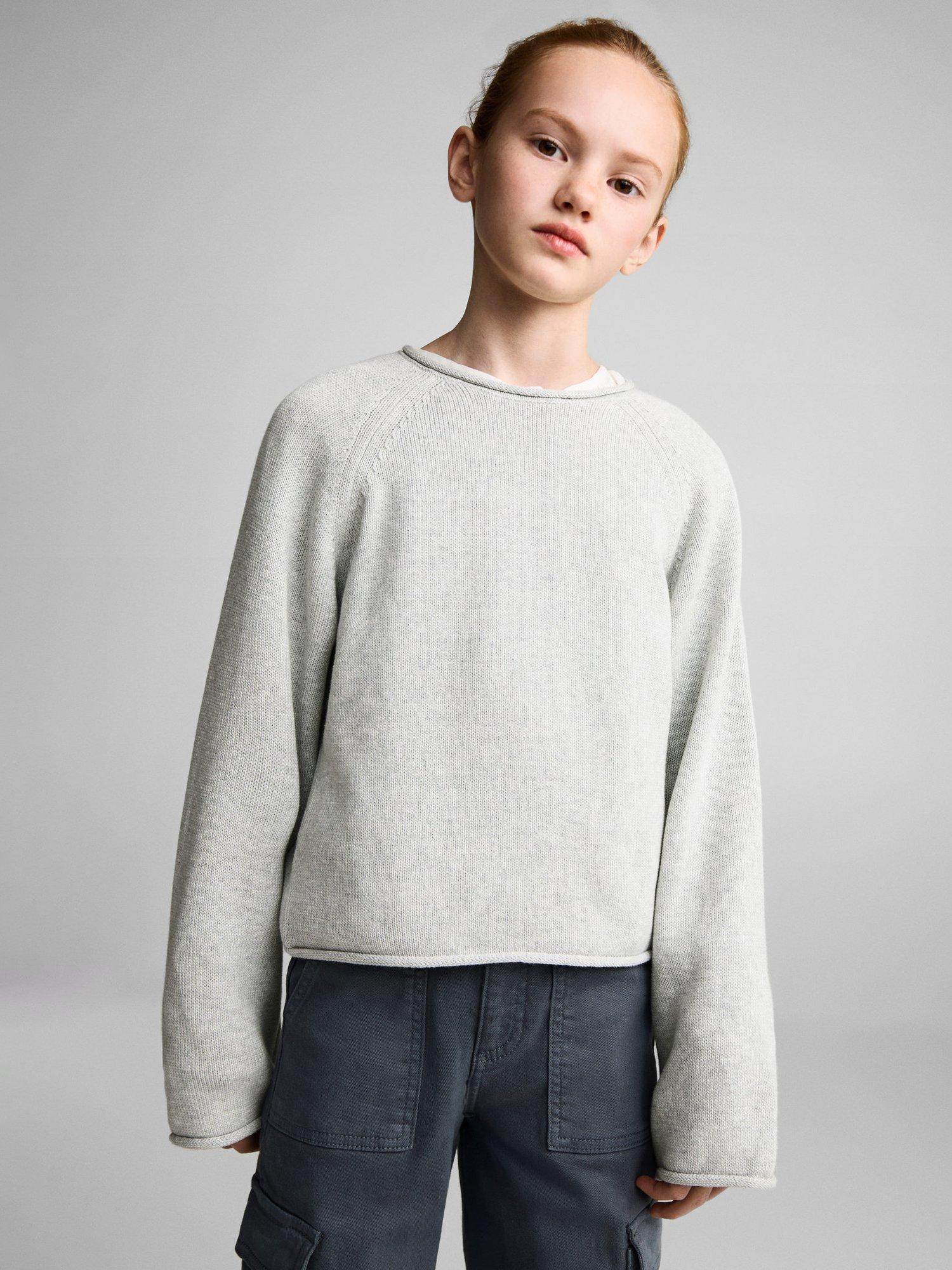 Product image 1 of 7, which shows Mango Kids' Bailey Cotton Jumper, Light Pastel Grey, 11-12 years