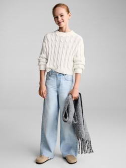 Mango Kids' Carli Cable Knit Jumper - view 2, Light Beige