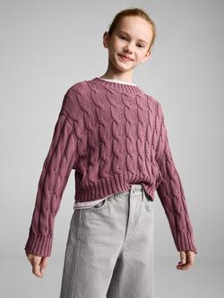 Mango Kids' Carli Cable Knit Jumper, Dark Red