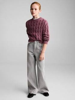 Mango Kids' Carli Cable Knit Jumper - view 2, Dark Red