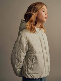 Mango Kids' Flavian Hooded Quilted Jacket, Green - view 2, Green