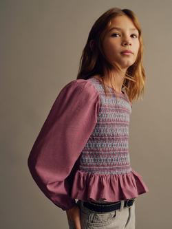 Mango Kids' Chativa Embroidered Frilly Hem Blouse, Dark Red, Dark Red