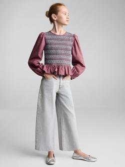 Mango Kids' Chativa Embroidered Frilly Hem Blouse, Dark Red - view 2, Dark Red