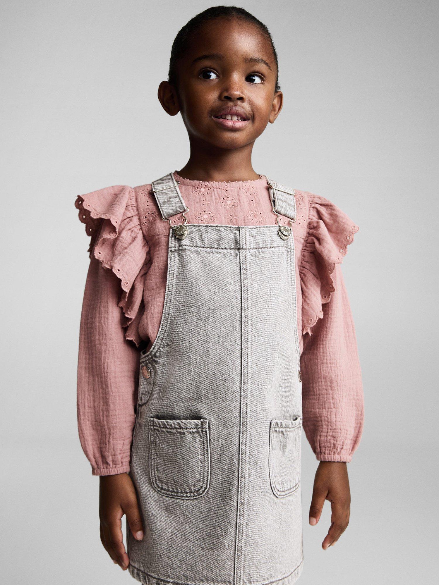 Product image 1 of 6, which shows Mango Kids' Pinky Cotton Ruffle Detail Blouse, Pink, 12-18 months