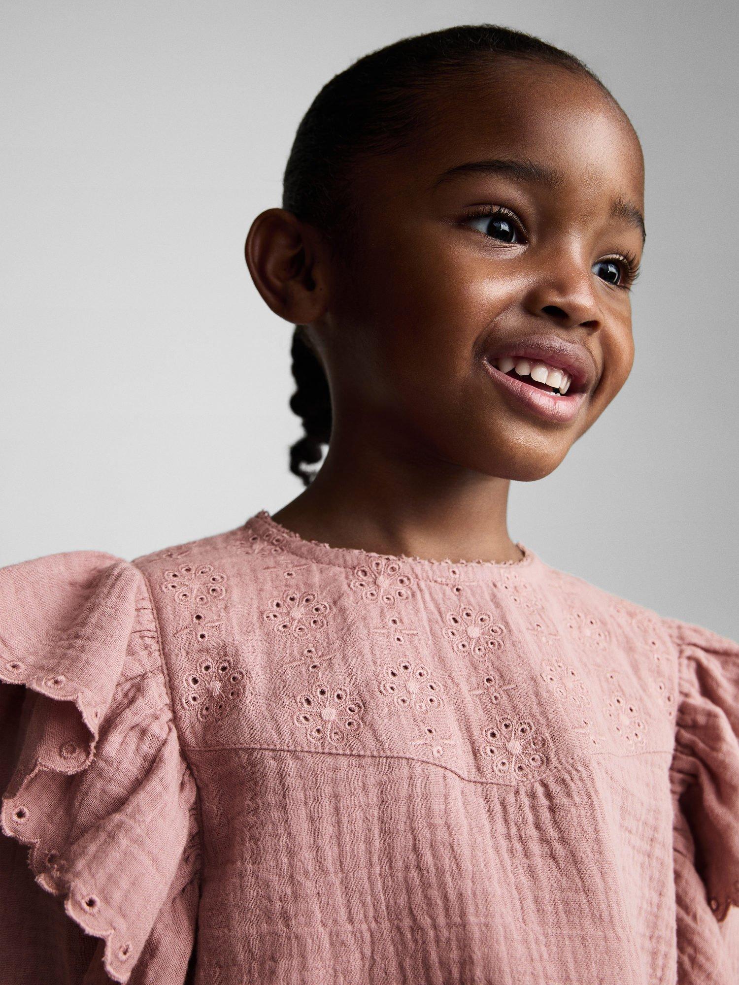 Product image 5 of 6, which shows Mango Kids' Pinky Cotton Ruffle Detail Blouse, Pink, 12-18 months