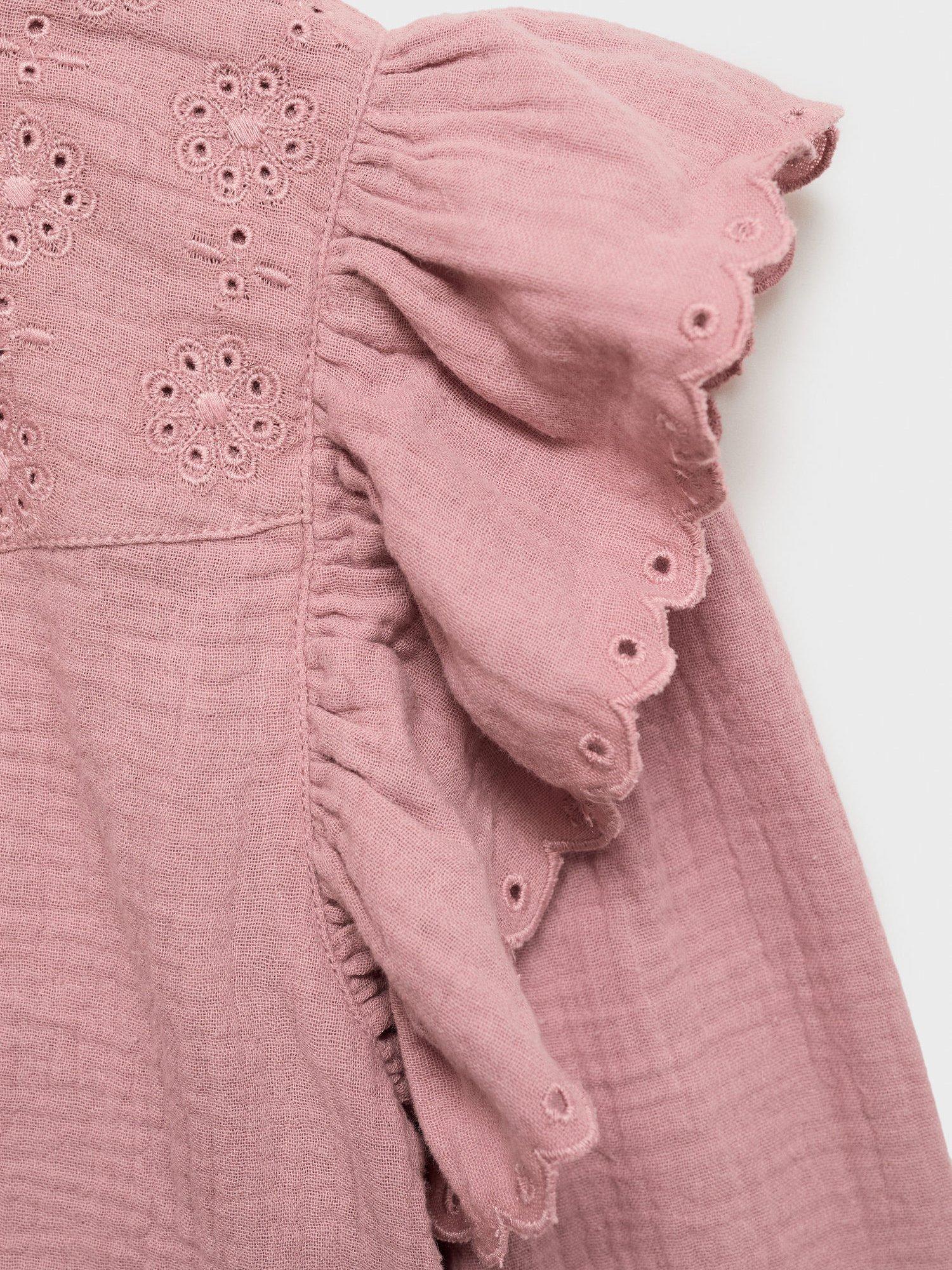 Product image 6 of 6, which shows Mango Kids' Pinky Cotton Ruffle Detail Blouse, Pink, 12-18 months