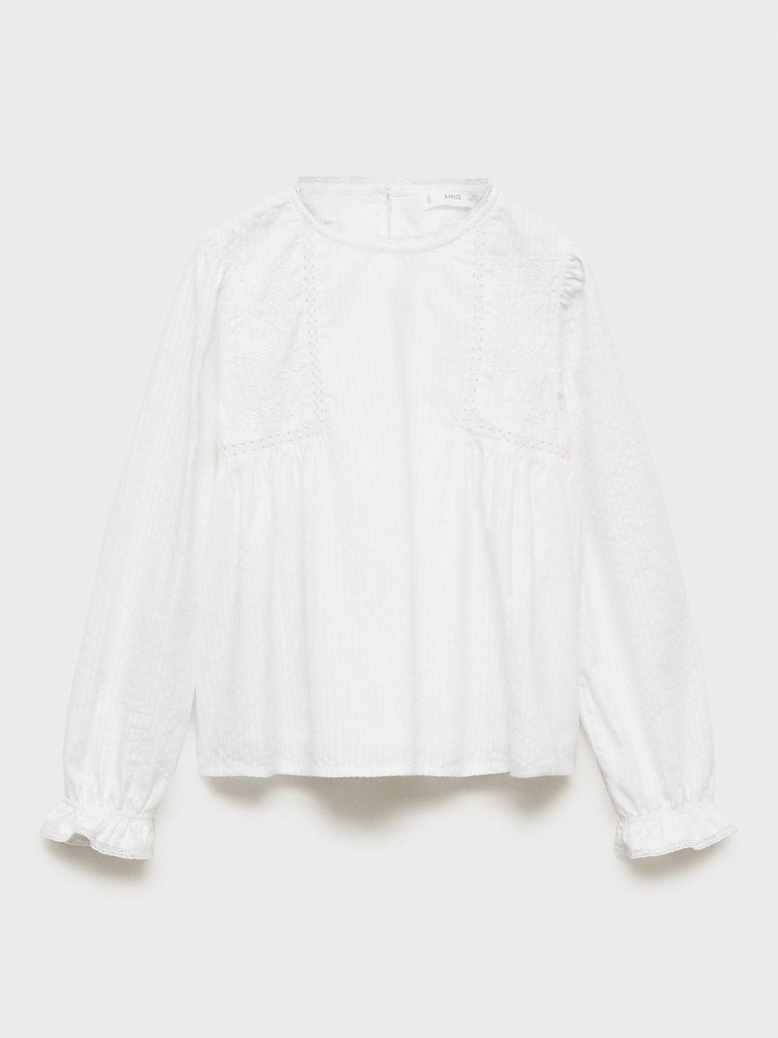 Product image 2 of 5, which shows Mango Kids' Tomasa Embroidered Cotton Blouse, Natural White, 7 years