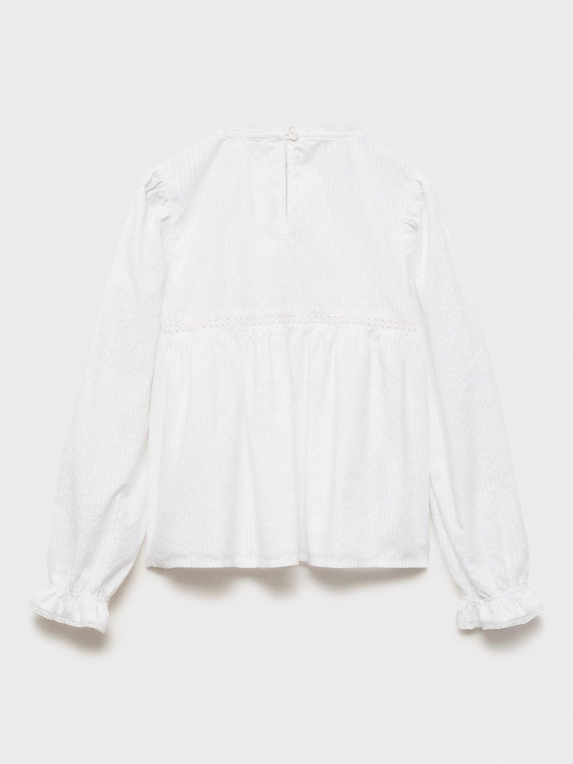 Product image 3 of 5, which shows Mango Kids' Tomasa Embroidered Cotton Blouse, Natural White, 7 years