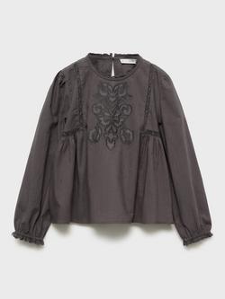 Mango Kids' Valeria Embroidered Cotton Blouse, Charcoal - view 2, Charcoal