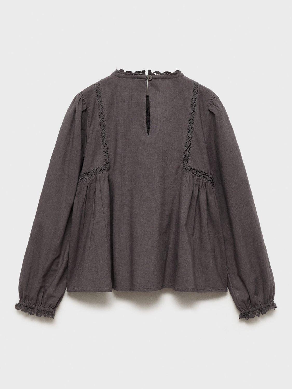 Product image 3 of 5, which shows Mango Kids' Valeria Embroidered Cotton Blouse, Charcoal, 13-14 years