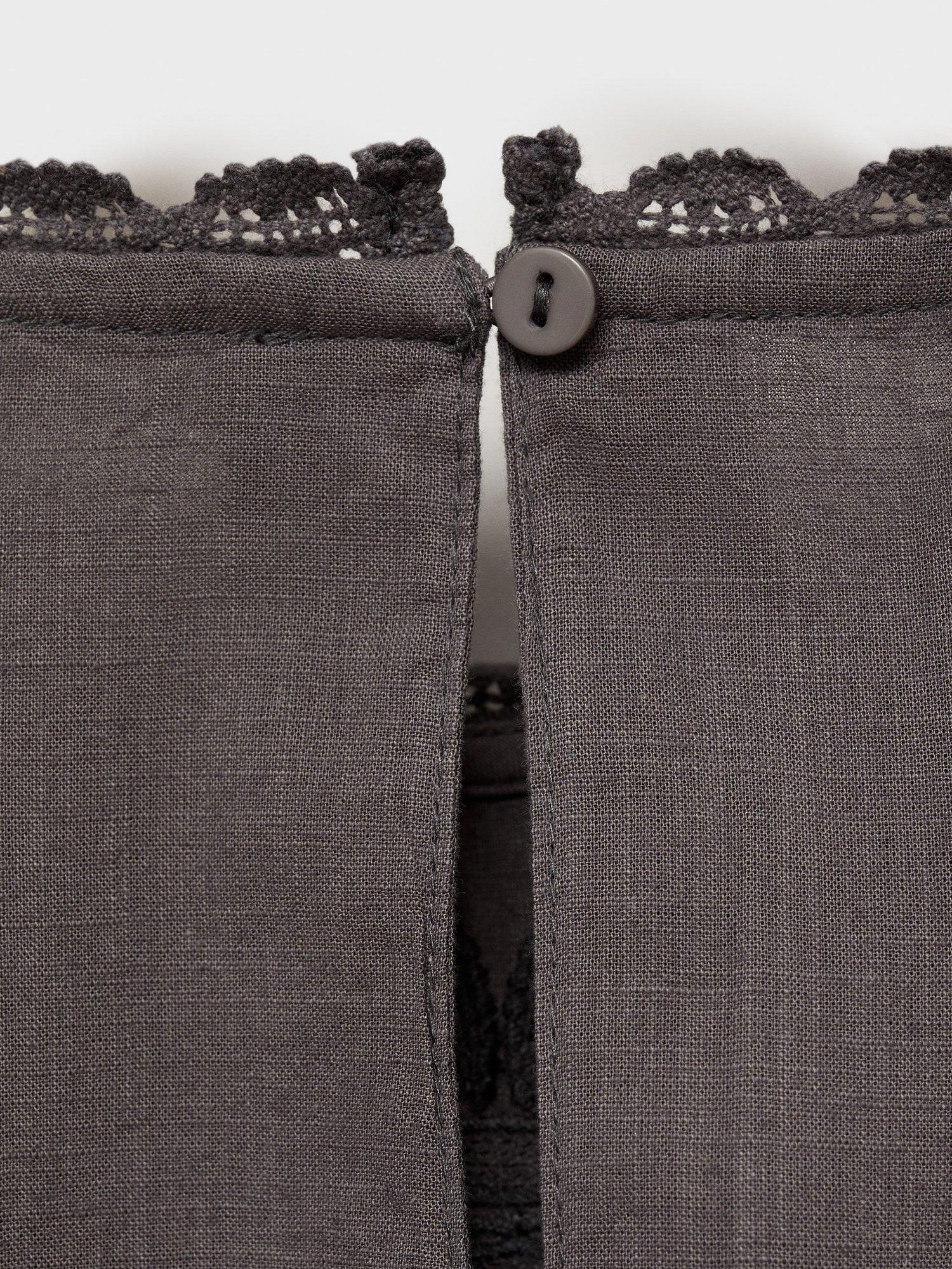 Product image 4 of 5, which shows Mango Kids' Valeria Embroidered Cotton Blouse, Charcoal, 13-14 years