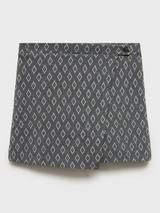 Mango Kids' Rombi Geometric Wrap Skort, Charcoal