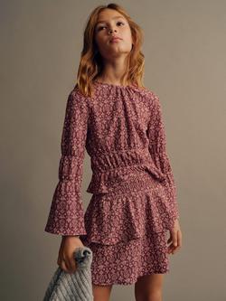 Mango Kids' Selena Layered Mini Skirt, Dark Red, Dark Red