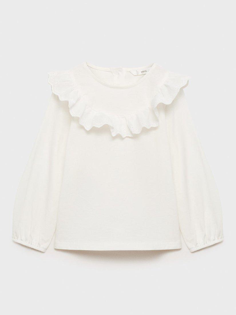 Product image 3 of 7, which shows Mango Kids' Isabella Cotton Ruffle Detail Top, Natural White, 5-6 years