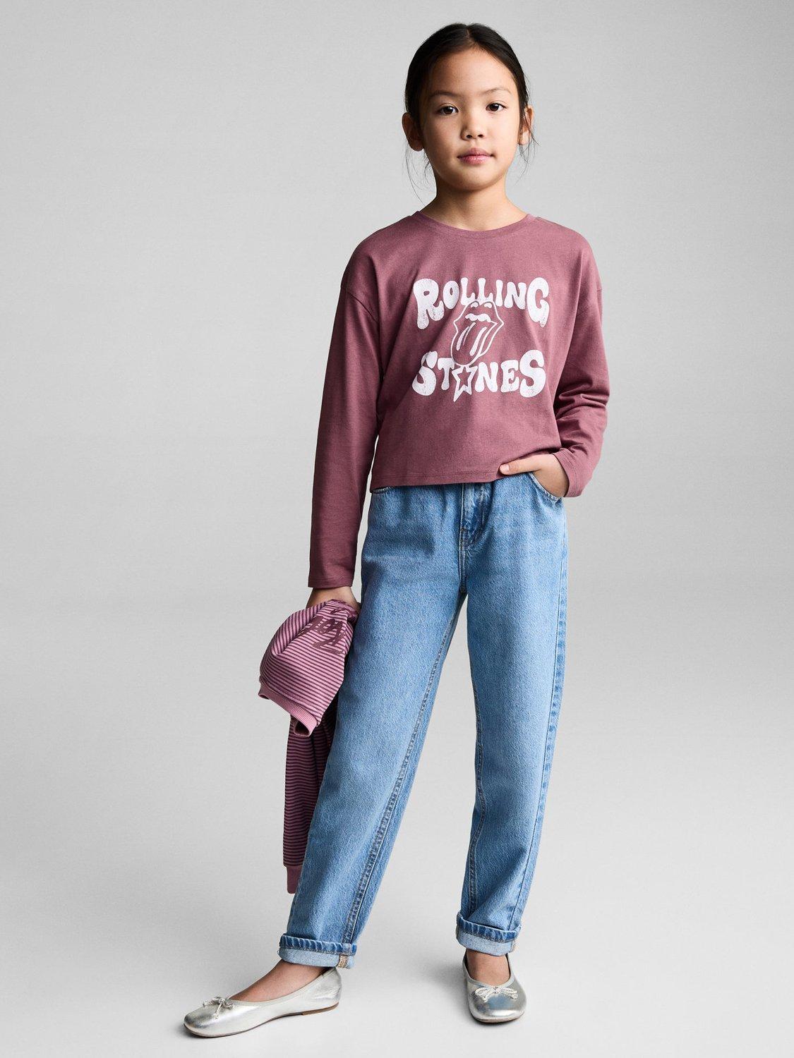 Product image 2 of 7, which shows Mango Kids' Rolling Stones Long Sleeve T-Shirt, Purple, 5-6 years