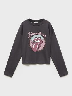 Mango Kids' Rolling Stones Long Sleeve T-Shirt, Charcoal, Charcoal