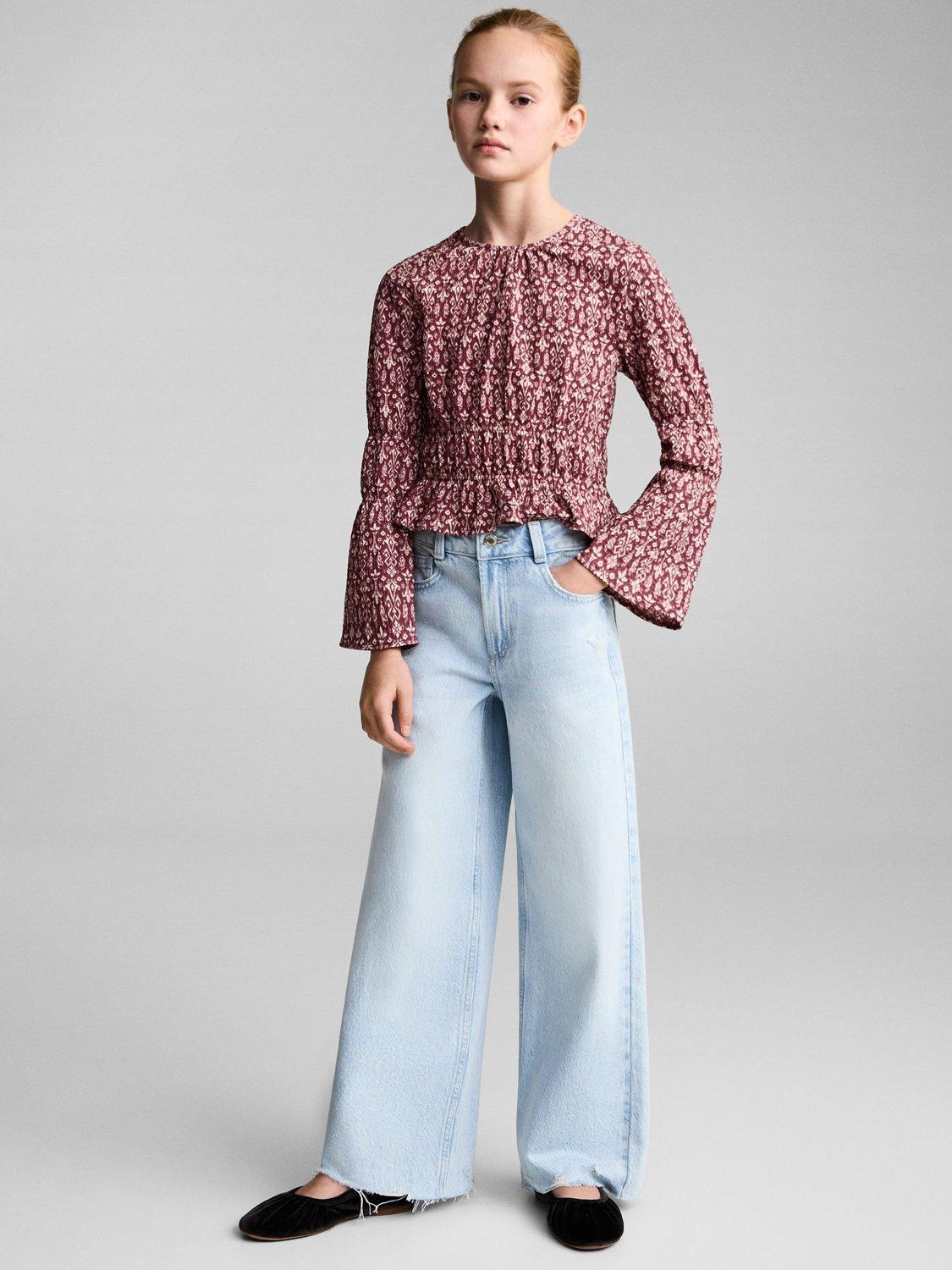 Product image 2 of 7, which shows Mango Kids' Sonia Fluted Sleeve Blouse, Dark Red, 13-14 years