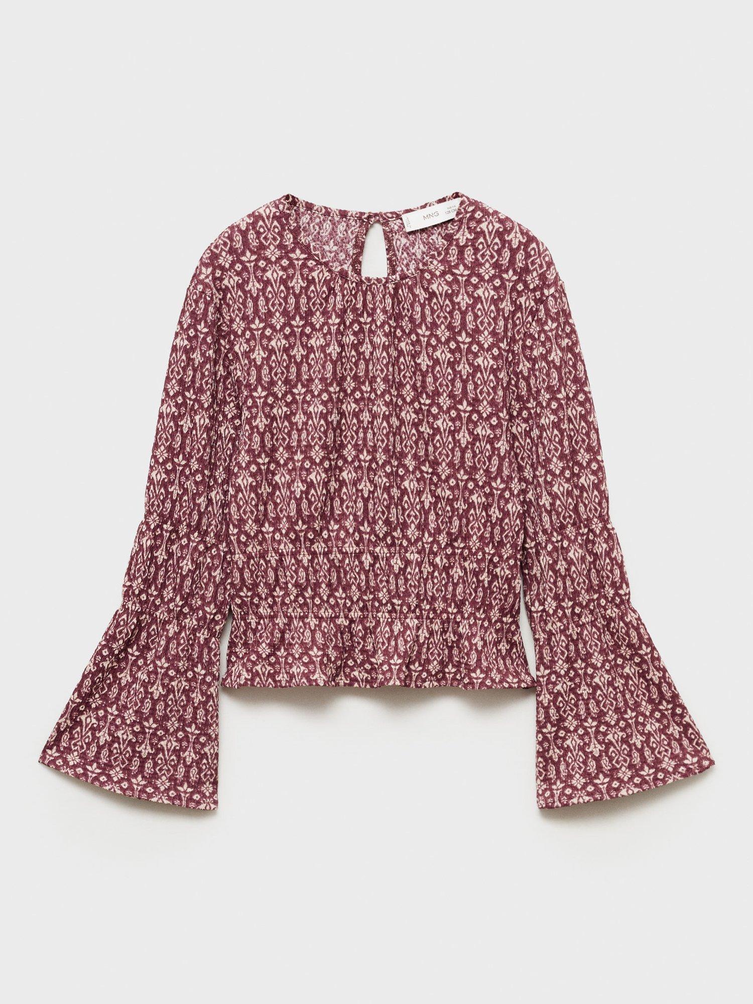 Product image 3 of 7, which shows Mango Kids' Sonia Fluted Sleeve Blouse, Dark Red, 13-14 years