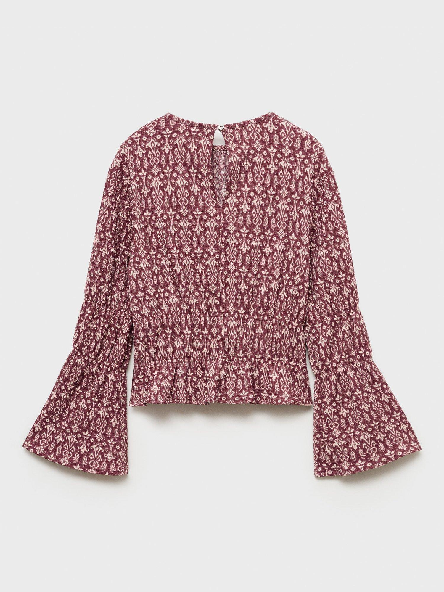 Product image 4 of 7, which shows Mango Kids' Sonia Fluted Sleeve Blouse, Dark Red, 13-14 years