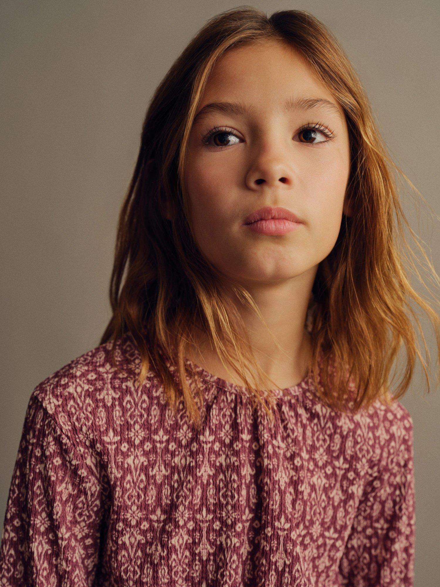 Product image 6 of 7, which shows Mango Kids' Sonia Fluted Sleeve Blouse, Dark Red, 13-14 years