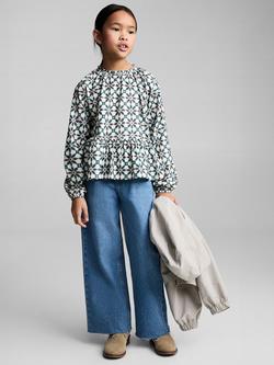 Mango Kids' Titi Geometric Peplum Blouse, Beige/Multi - view 2, Beige/Multi