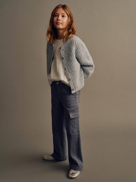 Mango Kids' Olivia Cargo Jeans, Green Grey