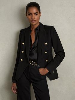 Reiss Tally Wool Blend Double Breasted Blazer, Black