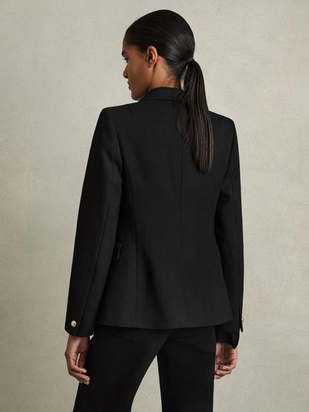 Reiss Tally Wool Blend Double Breasted Blazer - view 2, Black
