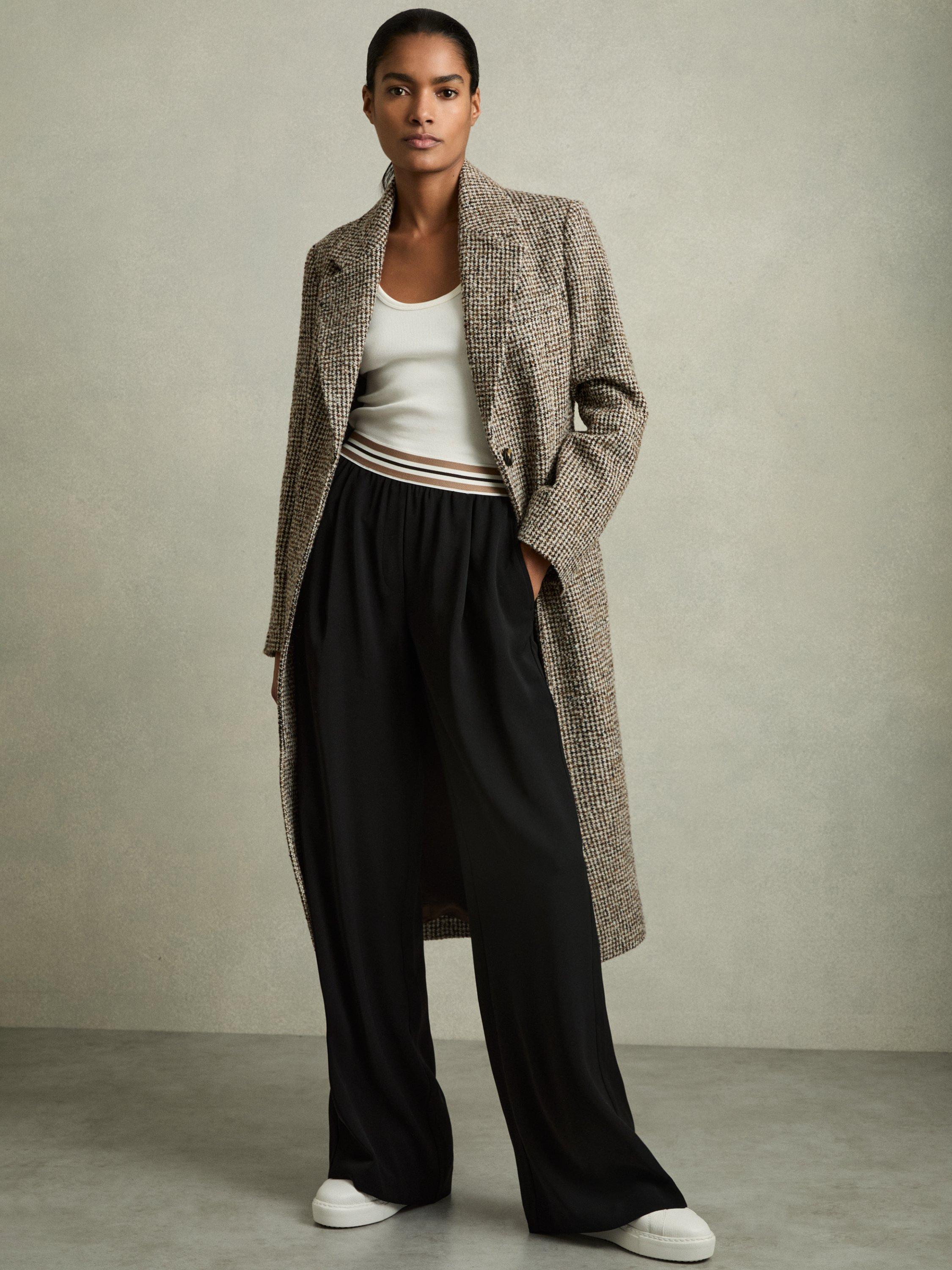 Reiss Petite Abs Stripe Waistband Wide Leg Trousers, Black/Multi