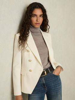 Reiss Tally Wool Blend Double Breasted Blazer, White