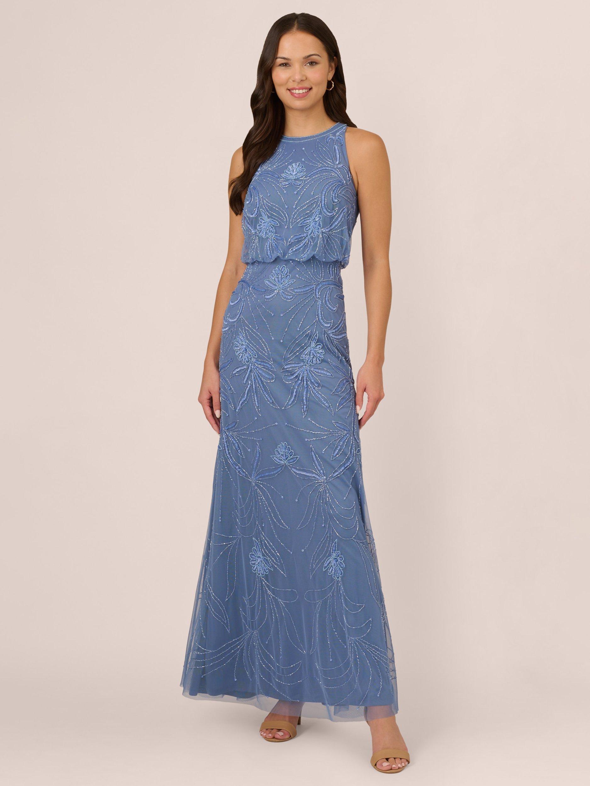 Adrianna Papell Bead Blouson Maxi Dress, French Blue