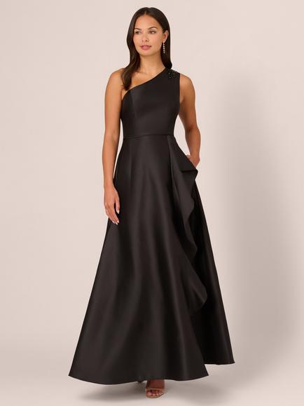 Adrianna Papell Asymmetric Mikado Dress, Black, Black