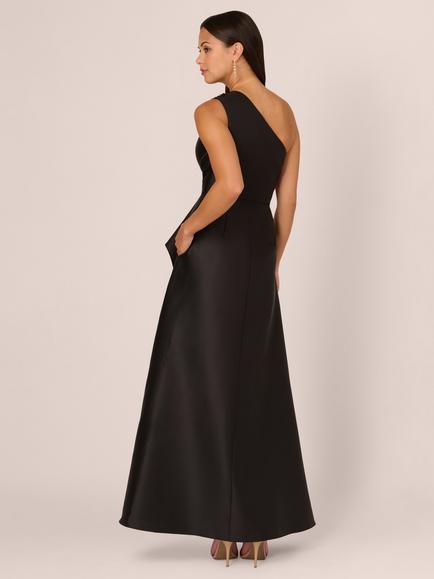 Adrianna Papell Asymmetric Mikado Dress, Black - view 2, Black