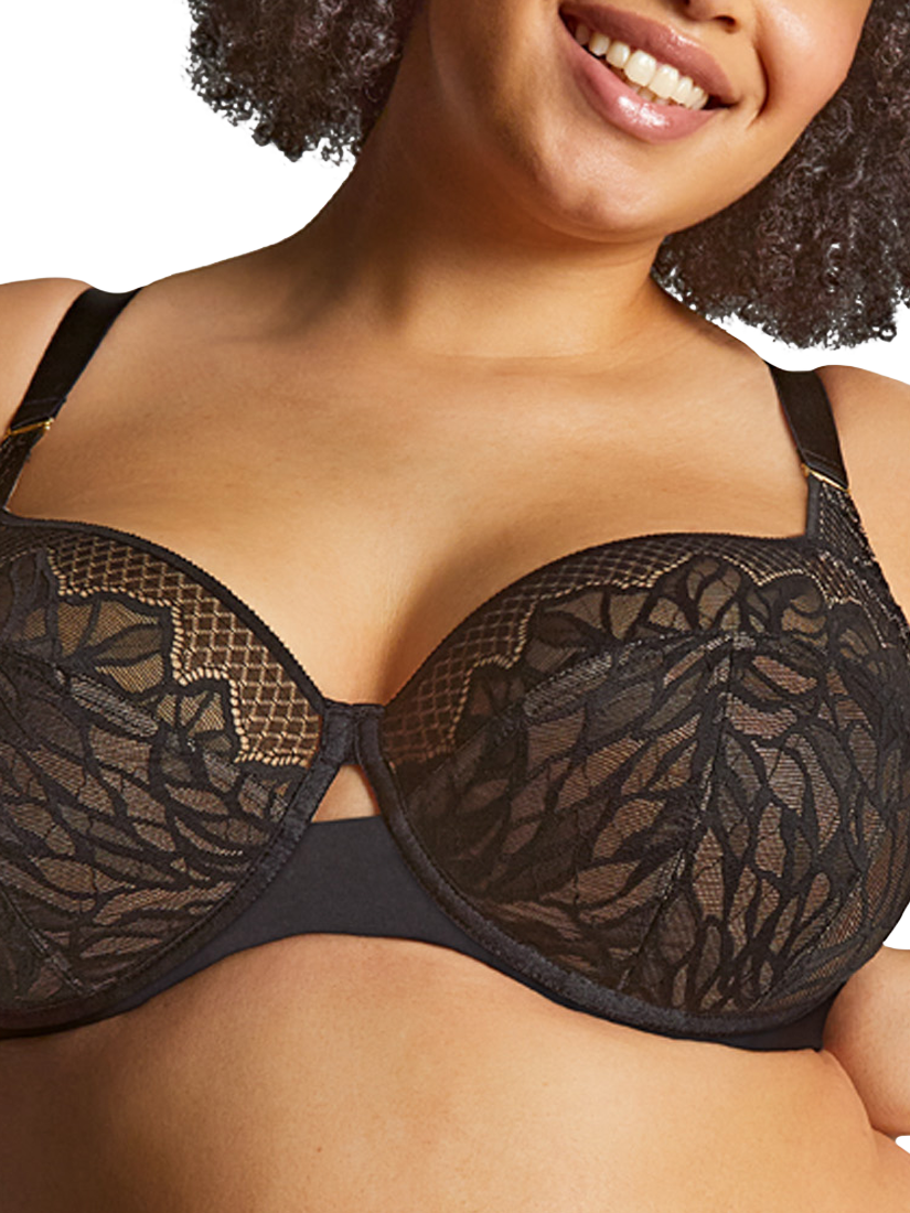 Product image 1 of 5, which shows Sculptresse Sophia Floral Lace Full Cup Bra, Black, 34DD