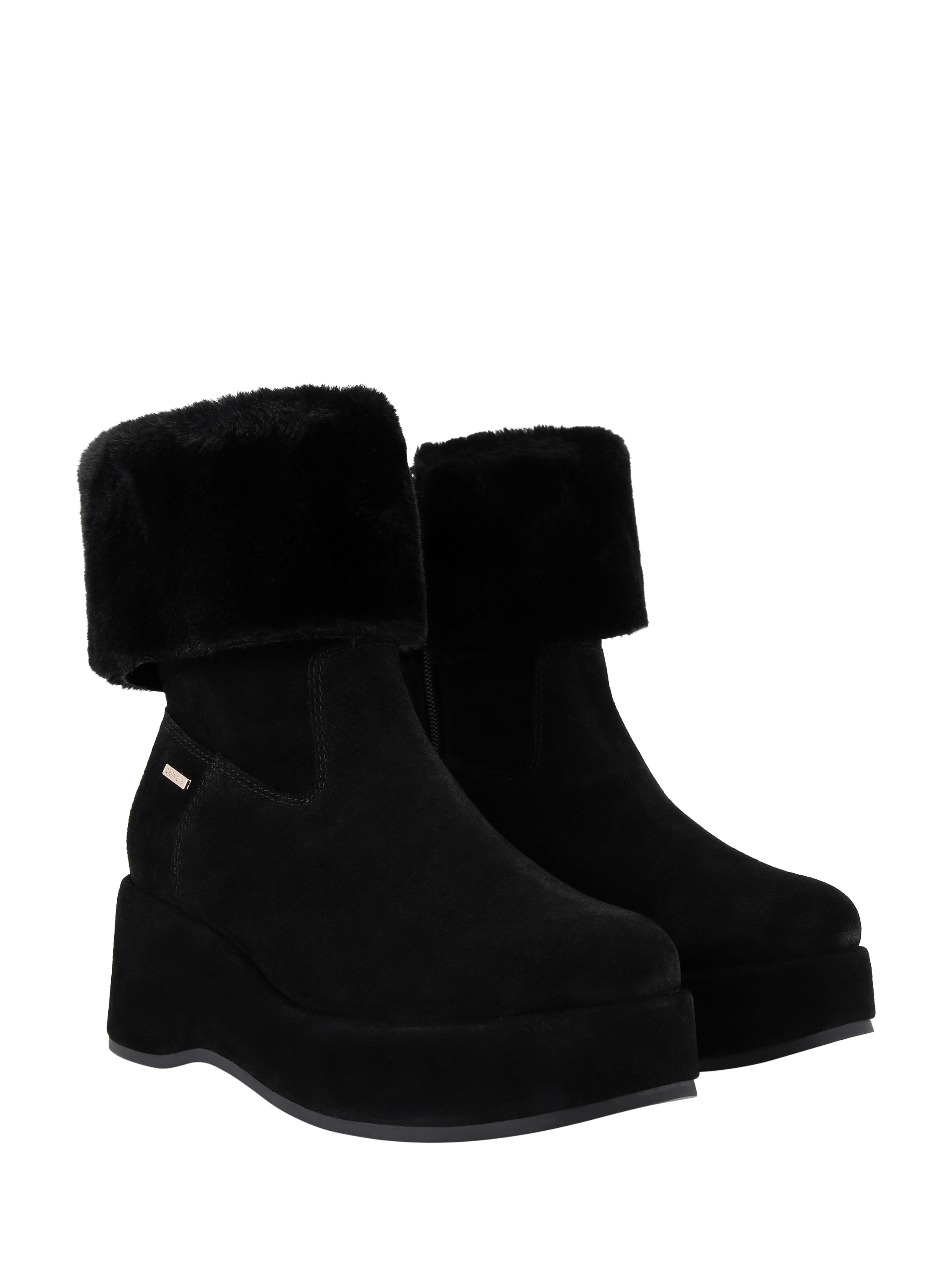 Product image 5 of 5, which shows Carvela Apres Suede Faux Fur Wedge Ankle Boots, Black, 3