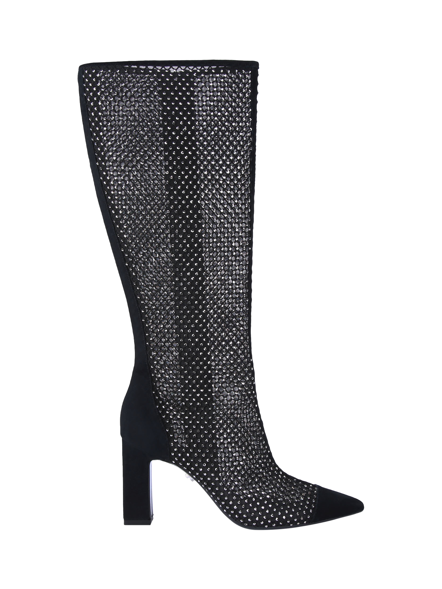 Carvela Hotsox Suede Embellished Mesh Knee High Boots, Black