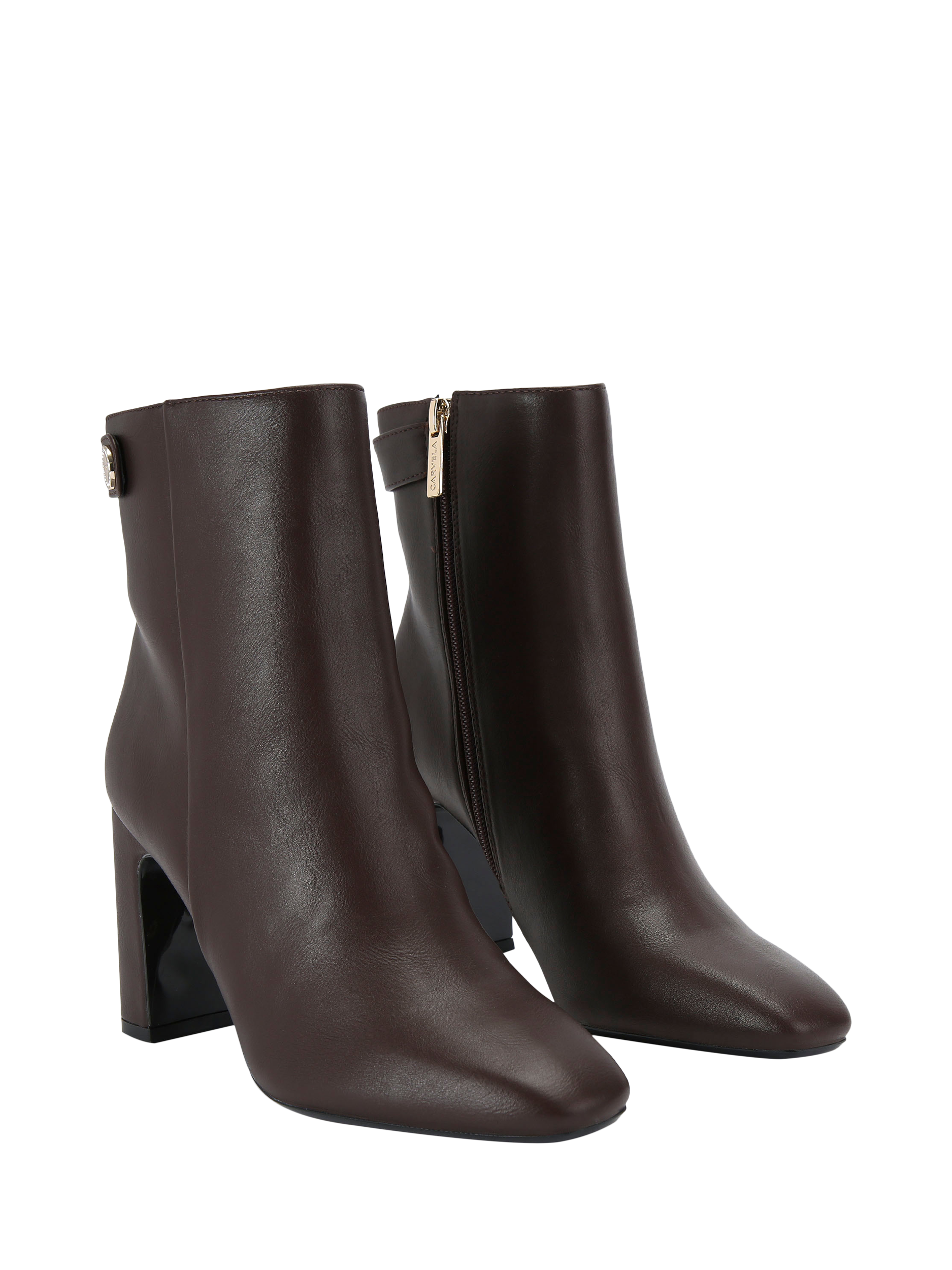 Product image 3 of 5, which shows Carvela Jackpot Block Heel Ankle Boots, Brown Dark, 3
