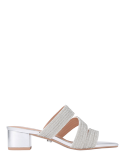 Carvela Gala Crystal Embellished Block Heeled Mules, Silver, Silver