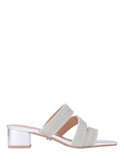 Carvela Gala Crystal Embellished Block Heeled Mules, Silver, Silver