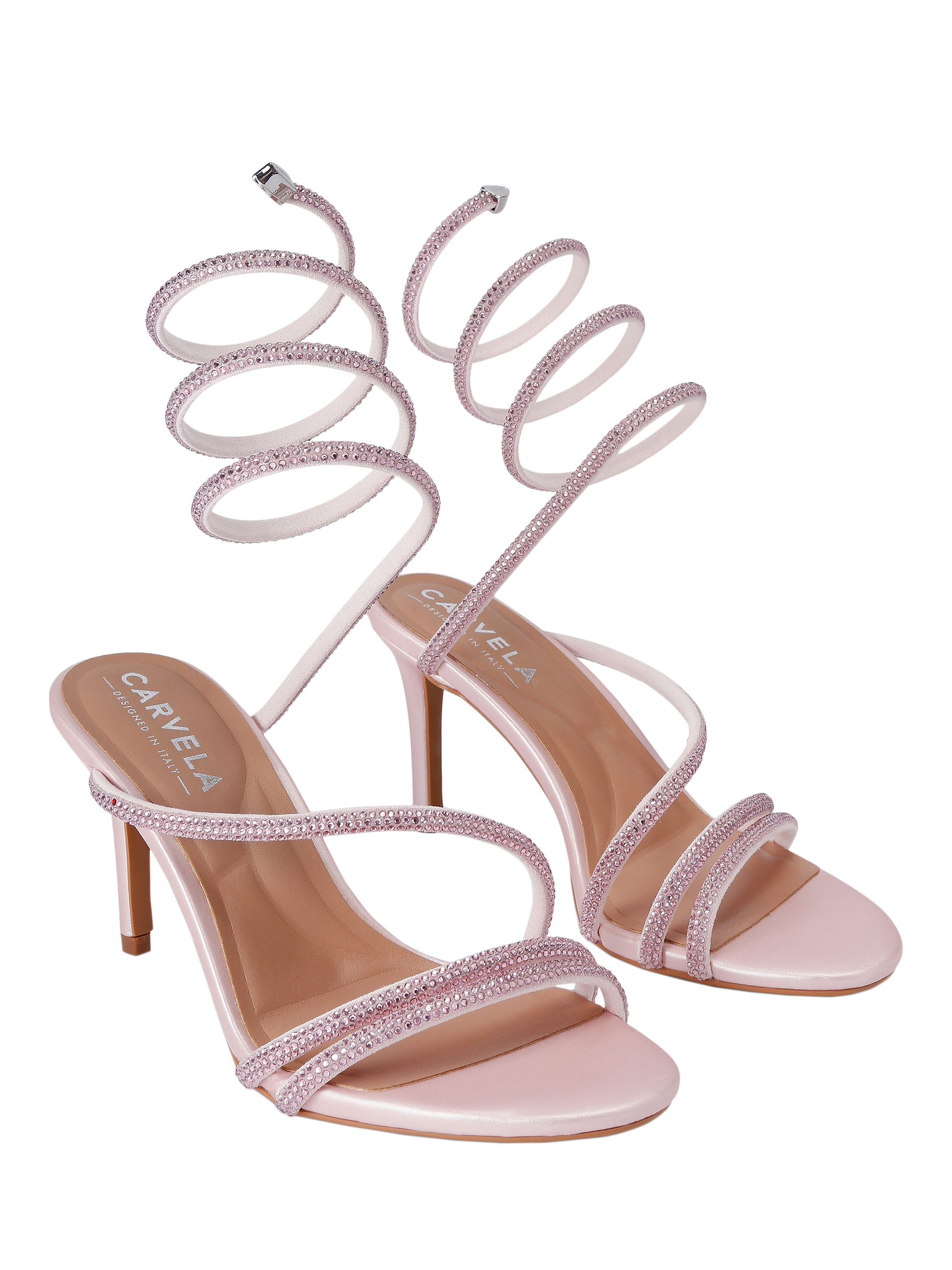 Product image 3 of 5, which shows Carvela Spiral Embellished Heeled Sandals, Light Pink, 3