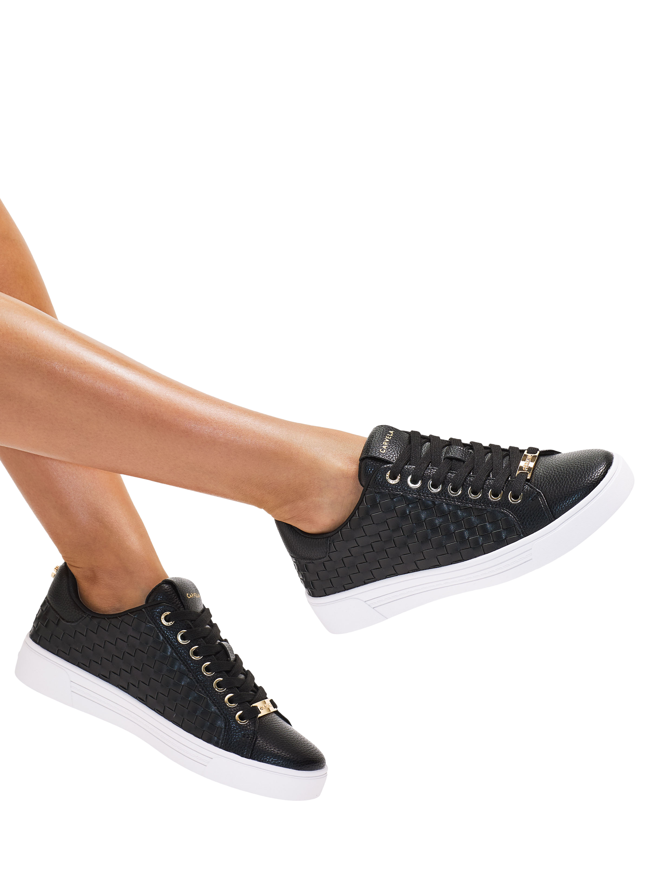 Product image 2 of 5, which shows Carvela Daze Weave Trainers, Black, 3