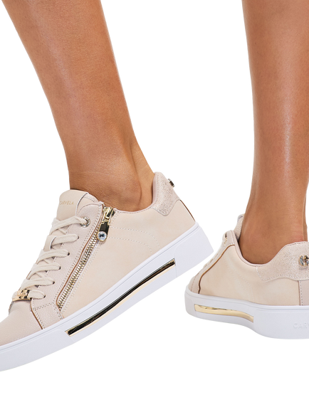 Carvela Diamond Zip Lace Up Trainers, Beige - view 2, Beige