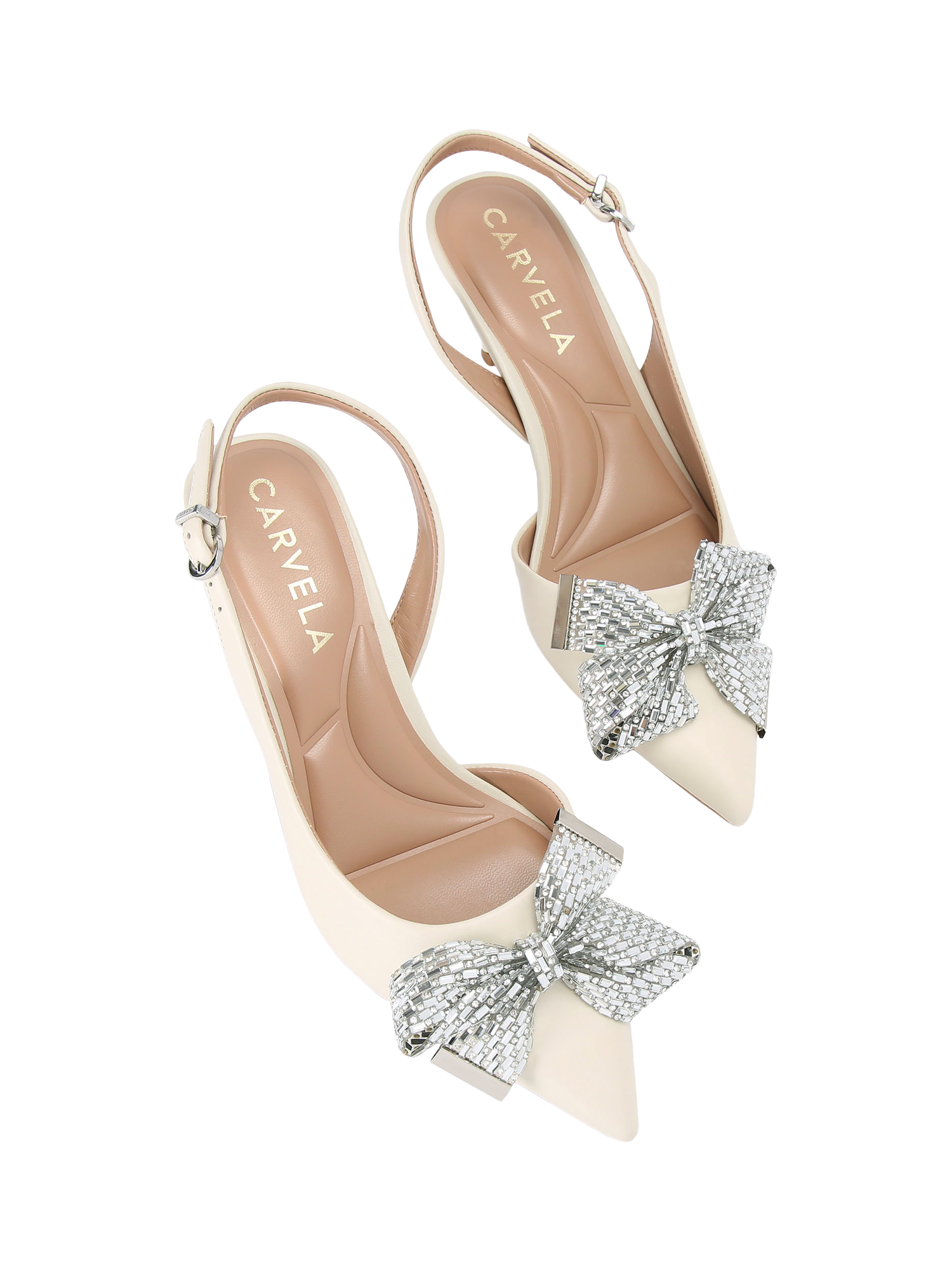 Product image 3 of 5, which shows Carvela Regal Bow Leather Slingback Heel Sandals, Natural Putty, 3